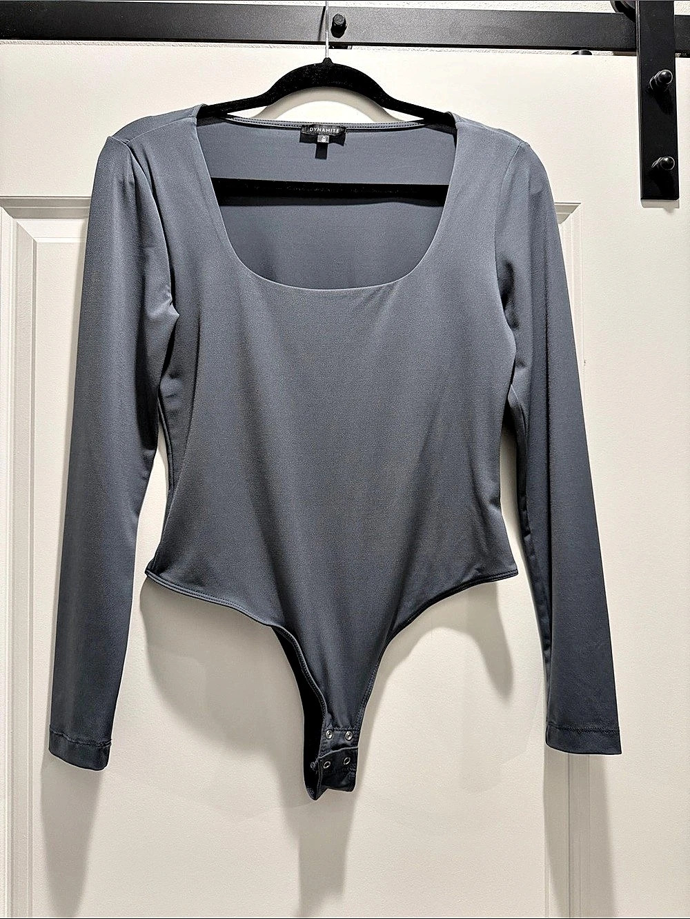 Dynamite Long Sleeve Bodysuit in Blue/Gray Size Medium Like New